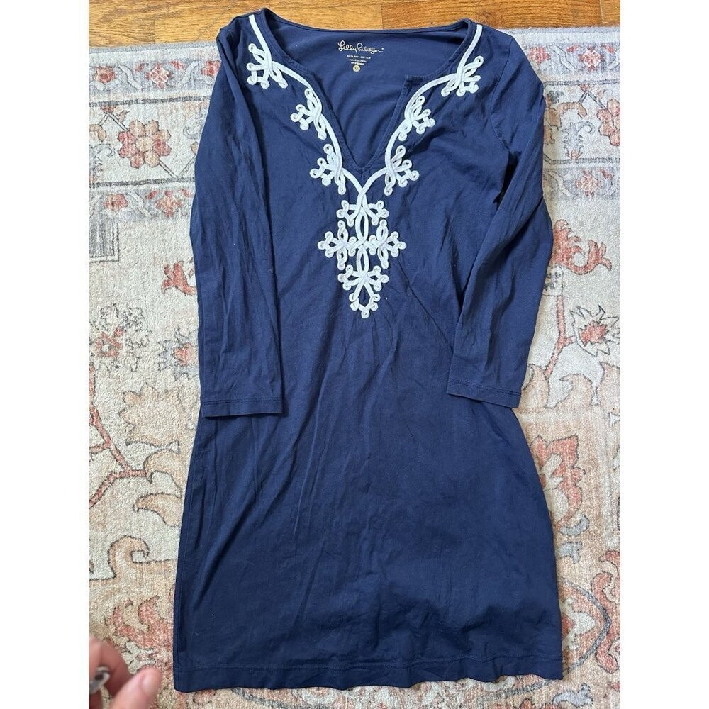 Lilly Pulitzer Dress Women's XS Navy Blue Embroidered Skipper